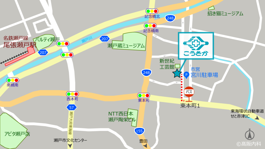 髙阪内科・乳腺クリニックへのアクセスマップ